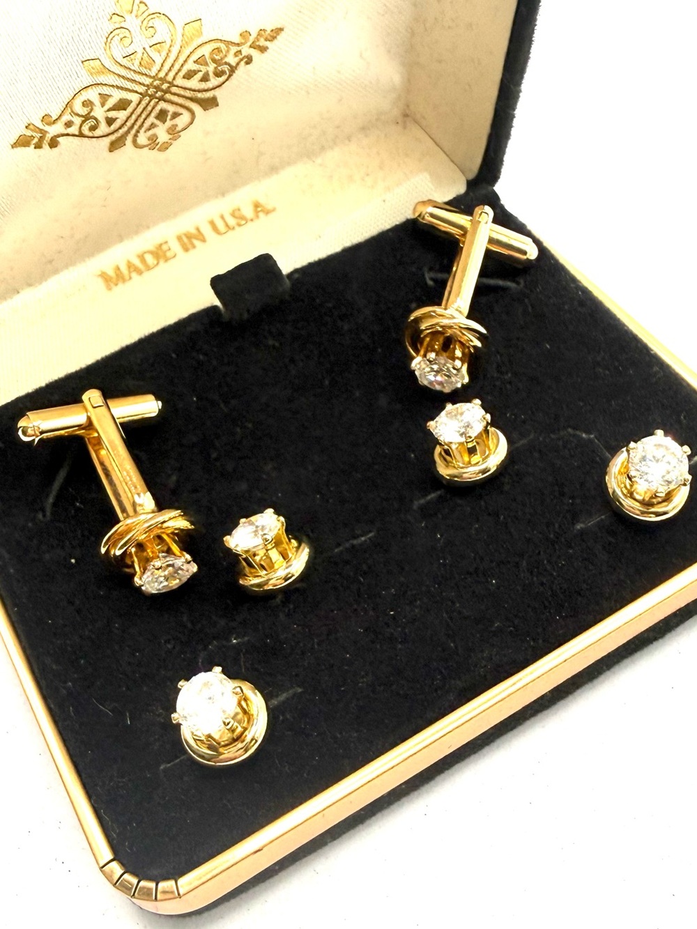 Cubic Zirconia Cufflinks and Studs Set - Love Knot